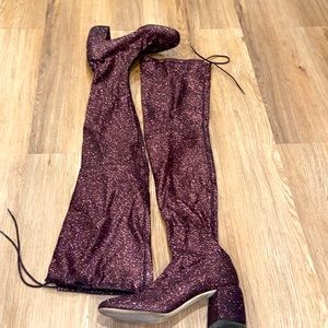 Bronze sparkle thigh high boots with adjustable drawstring g. (Minimal wear)